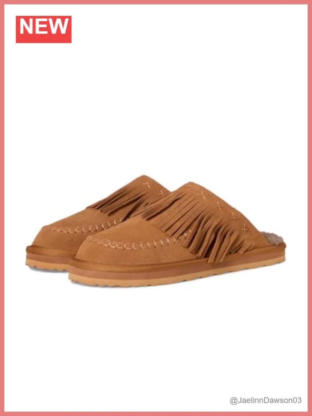 Suede Fringe Mules for Women Closed Round Toe Slipper with Faux Fur Lining